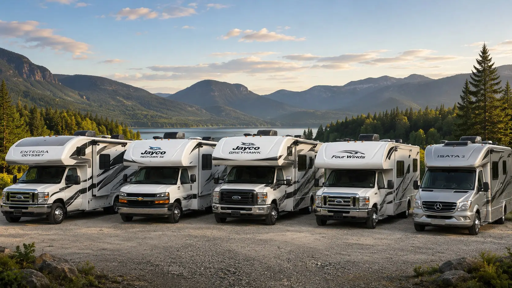 Top des meilleurs VR motorisés de classe C 2026 au Québec avec modèles Entegra Odyssey, Jayco Redhawk, Jayco Greyhawk, Four Winds et Isata 3.